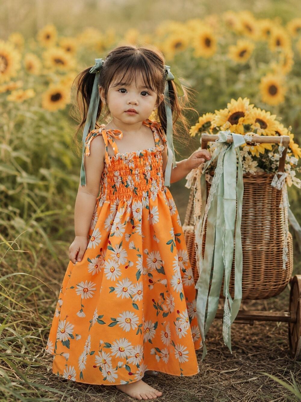 New Golden Daisies Flowy Smocked Midi Dress 4T/5T
